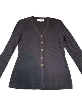 Vintage St. John By Marie Gray Cardigan Sweater 4 Black Ribbed Knit Made in USA